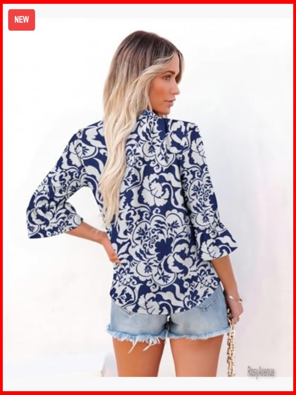 3/4 Sleeve Ruffle Polo Shirt Floral Tie Front Blouse Business Casual Top - Picture 4 of 4